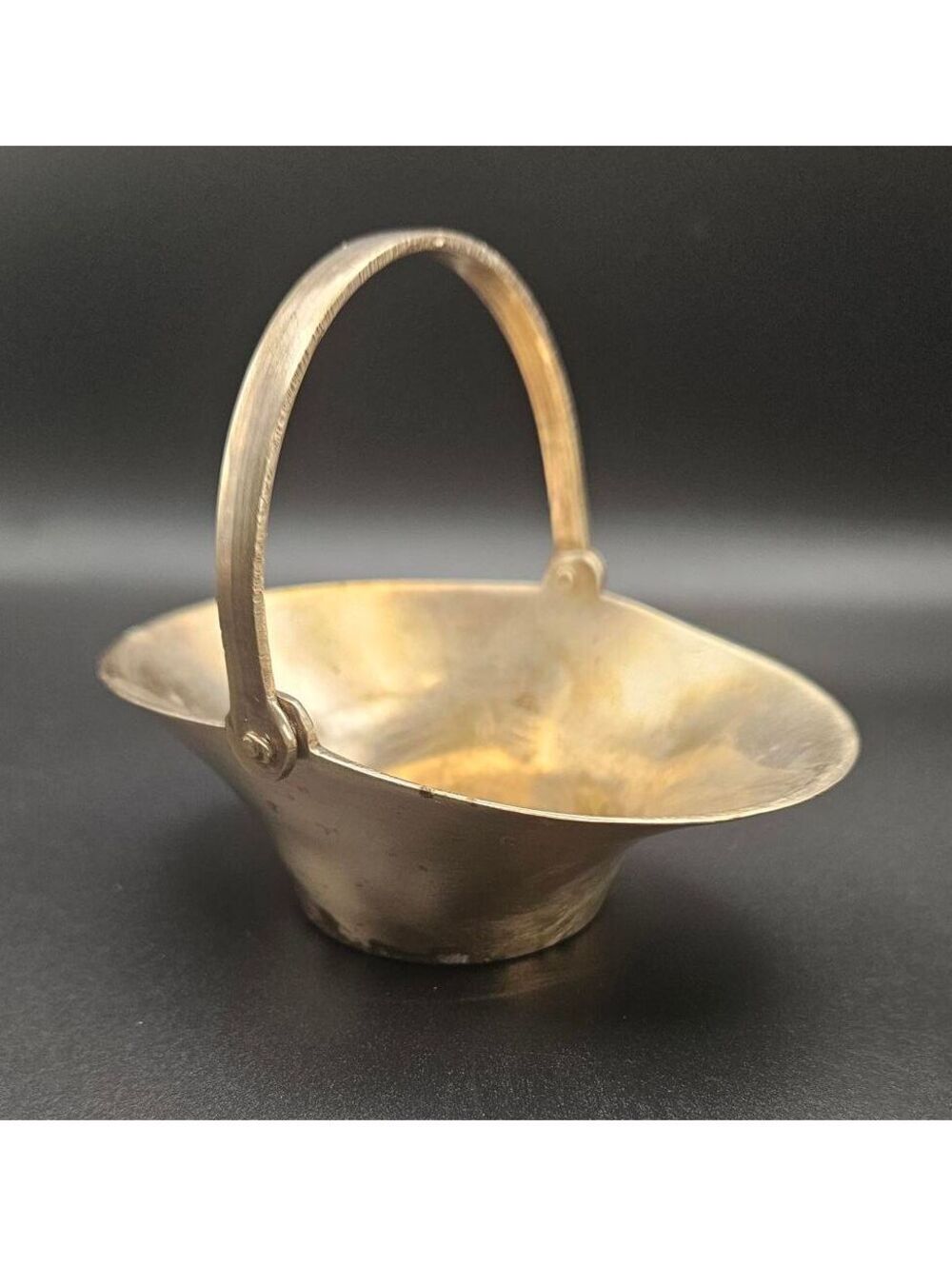 Miniature Vintage Brass Basket w/ Moveable Handle – Made in India, c. 1960–1980s
